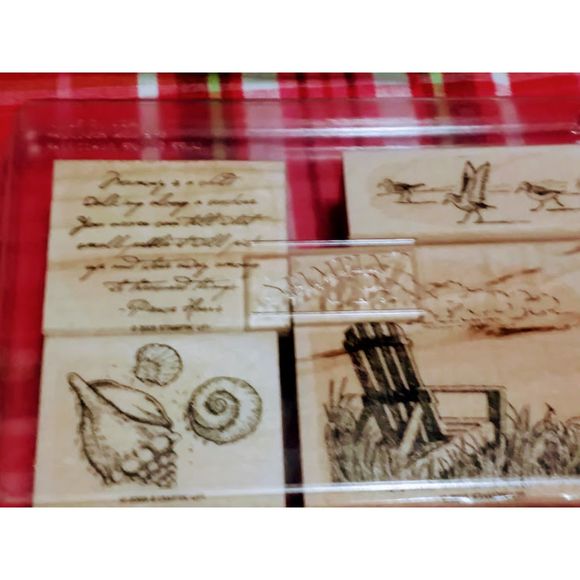 Stampin Up Wood Mount Set ~Along the Shore~ Shells Sea Gulls Chair Rubber Stamp - Picture 1 of 8